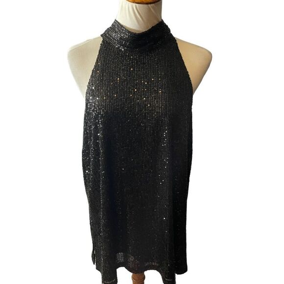 Chelsea 28 High Neck Sequin Black Halter Top, Size 1X - Picture 7 of 8